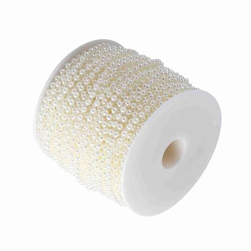 Zerodis Perlenkette 40m Beige Weiß ABS | 40 m lange Perlenkette in Beige/Weiß Zum Basteln und Dekorieren Leicht zuschneidbar Ideal für Hochzeiten und Partys