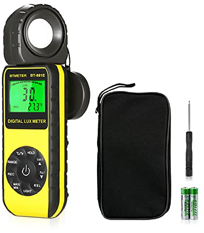 Digital Luxmeter Lichtmessgerät, BTMETER BT-881E Belichtungsmesser 0,01~300,000 Lux/FC Light Meter mit Backlit LCD, Lichtmesser für Fotografie, Pflanzen