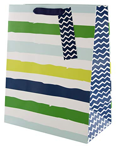 Hallmark Große Geschenktüte für verschiedene Anlässe – blau-grünes Streifendesign