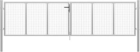 Metall Gartentor Zauntor Doppeltor Doppelflügeltor Hoftor Einfahrtstor Gartentür, mit Schlüsseln, Abschließbar,Gartentor Verzinkter Stahl 415 x 175 cm Silbern