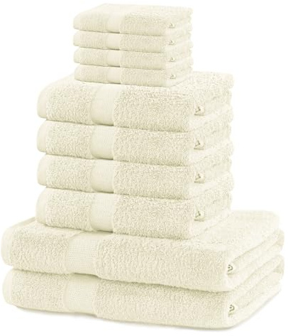 DecoKing Set om 10 bomullskvalitet 525 g/m² 4 gästhanddukar 30 x 50 cm 4 handdukar 50 x 100 cm och 2 badhanddukar 70 x 140 cm Ecru elfenben absorberande marina