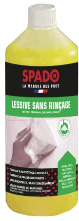 SPADO PRO - Lessive nettoyage sans rinçage - Multi surfaces - Nettoie, dégraisse et décrasse - manuel ou en machine - sans phosphate - sans conservateur - liquide - 1L - Fabriqué en France