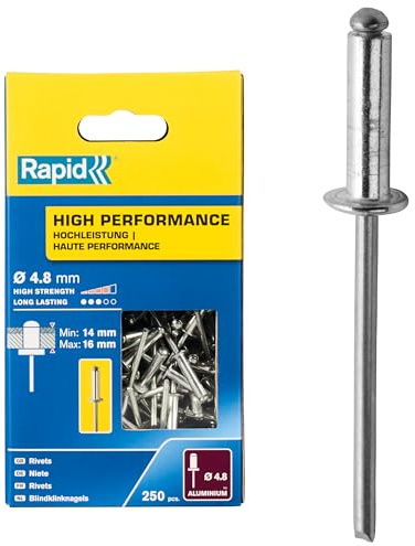 Rapid Blindnieten Aluminium Universal Ø 4,8mm, 14-16mm Klemmbereich, 250 Stk. Nieten Großpackung, für Blindnietzangen