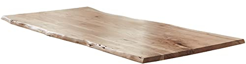 SAM Tischplatte 220x100 cm, naturfarben, Akazie massiv, 35 mm, stilvolle Baumkanten-Platte, pflegeleichtes Unikat