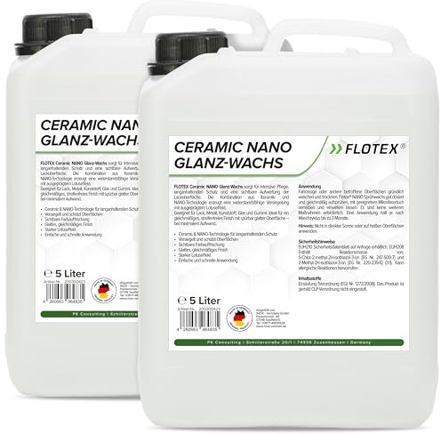 FLOTEX Ceramic NANO Glanz-Wachs 2 x 5 Liter | Sprühwachs fürs Auto mit Keramikversiegelung und Abperleffekt | Lackversiegelung & Glanz für Lack, Kunststoff, Glas und Gummi | Made in Germany