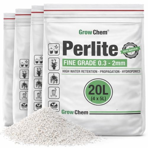 Grow Chem Perlite for Plants 20L(4x5L) FINE 1-3mm Seed Starting & Growing | FINE Grade Perlite Ideal For Germinating, Seedling Starting, Propagating Cuttings - Drainage, Aeration & Root Growth