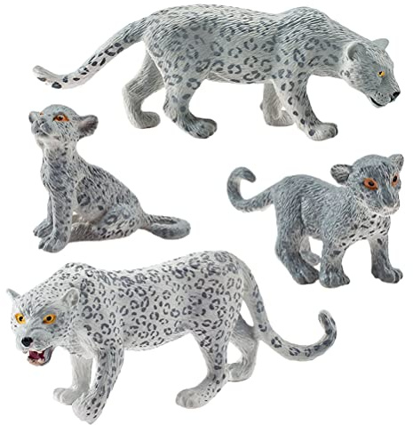 Ghzste 4 Stück Schneeleopard Figur, Tierfiguren Wildlife Schneeleopard Figuren Mini Kunststoff Wald Tiermodell Spielzeugfigur Geschenk Kinder