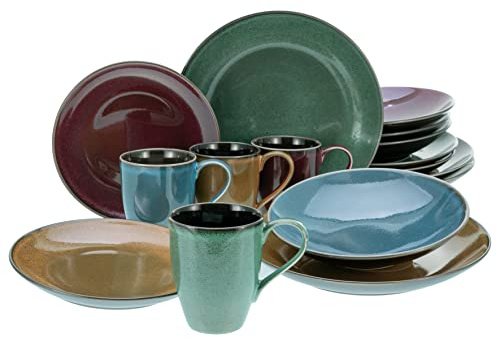 CreaTable, 23858, Serie Marrakesch, 16-teiliges Geschirrset für 4 Personen, Kombiservice aus Steinzeug, spülmaschinen- und mikrowellengeeignet, Qualitätsproduktion