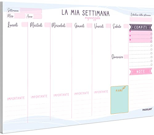 PACKLIST® Planner Settimanale da Scrivania A4 Senza Date – Blocco Organizer a Strappo (52 Settimane) con To-Do List & TOP 3 – Carta 100g – Senza Plastica & Idea Regalo (Rosa/Lilla)