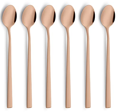 Beckmann & Rommerskirchen VISTA Longdrinklöffel/Latte Macchiato Löffel Set 6-teilig | PVD Kupfer | Edelstahl Matt | Lange Löffel für Latte Macchiato| Kaffeelöffel lang | Barlöffel