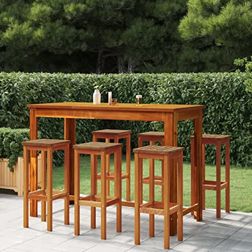 ZHOUMIN Juego Muebles de Bar de jardín 7 Piezas, Muebles Jardin Exterior, Muebles De Terraza, Set Muebles Jardin, Conjunto Terraza, Conjunto Jardin Exterior, Madera Maciza de Acacia