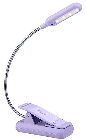 VAVOFO Rechargeable Book Light for Reading in Bed Kids, 7 LED Reading Light with 9-Level Warm Cool White Daylight, Eye Care Lamp with Power Indicator for Bookworms (Purple)