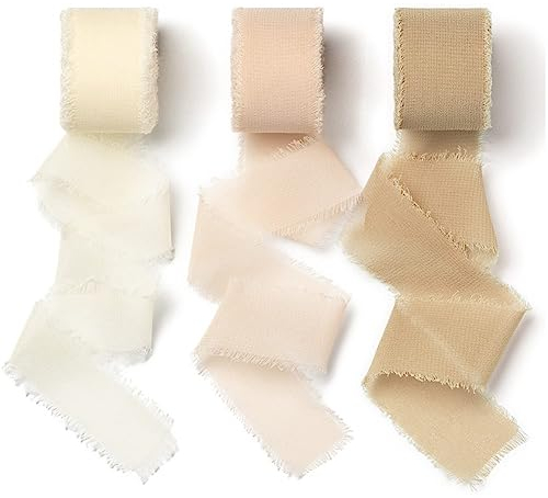 AOKSUNOVA Schleifenband Beige 18,9 m x 2,5 cm Chiffonband Geschenkband Hochzeit Stoffband Fransenband