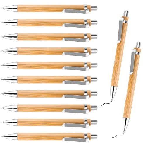 RUCUDIM Hochwertiger Bambus Kugelschreiber - 12 Pcs Ergonomischer Holz Kugelschreiber für Schreiben, Journaling, Schule, Büro, Abschlussgeschenk