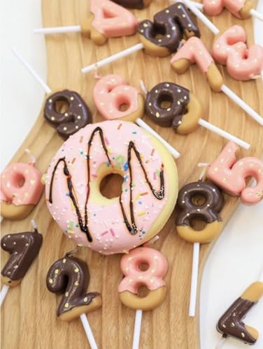 Vela Número 5 Marrón Forma Donut con Glaseado Rosa o Chocolate – Para Tarta de Cumpleaños Infantil – 8,5 cm