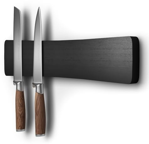 Magnetic Knife Holder for Wall, Acacia Wood Knife Magnetic Strip No Drill Knife Magnet Storage Bar Magnetic Tool Key Holder Strip for Kitchen Utensil Organizer (Black, 10 Inch)