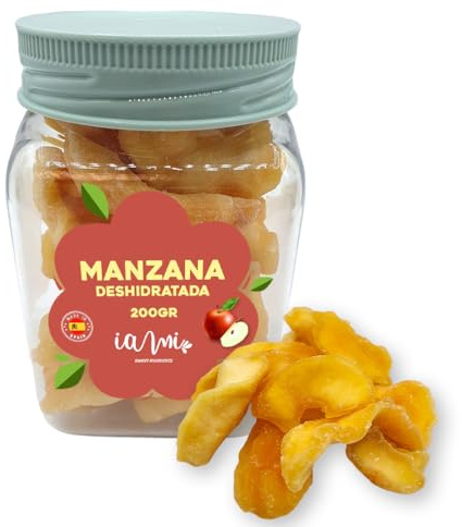 IAMI Manzana Deshidratada en Tiras Confitada Bote PET de 200 g | Secada y endulzada con azúcar | Origen Tailandia | Envase transparente | Para aperitivo, meriendas y coctelería