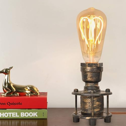 SUNLLOK Vintage Gold Tischlampe Steampunk Halter – Retro Industrial Kleine Nachtlicht Schreibtischlampe Sockel mit Stecker – Nachttischlampe Dekonachtlicht für Wohnzimmer Schlafzimmer