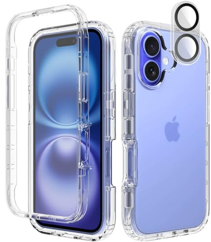 Leedia Kompatibel mit iPhone 16 Plus Hülle 360 Grad Handyhülle mit Eingebautem Displayschutz und Kamera Schutzfolie [9H HD] Stoßfest Schutzhülle Transparent Case für iPhone 16 Plus 6,7 Klar