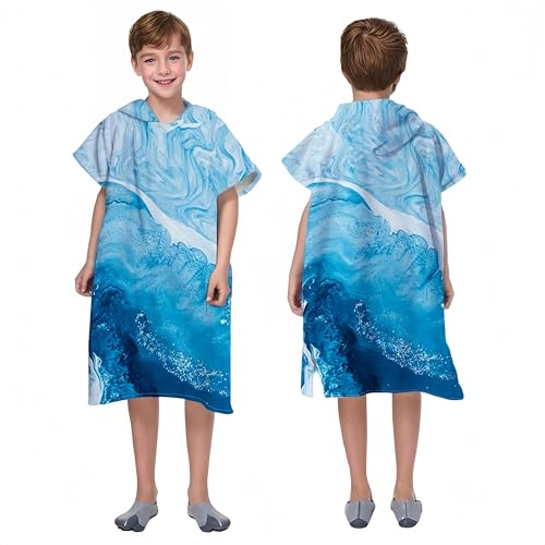 Proumhang Poncho de Surf/Bain/Piscine/Plage pour Enfants,Serviette de Bain à Capuche en Microfibre,Peignoir à Langer en éponge,Poncho de Bain à Capuche pour Garçons et Filles Mode 2 75x60cm