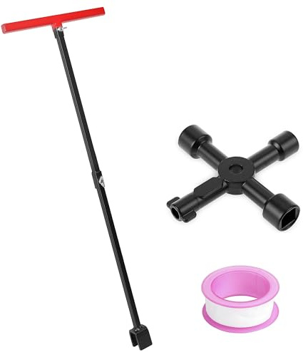Pftjujudan Wasserzähler-Schlüssel, Wasserabsperrwerkzeug, T-Griff aus verstärktem Stahl, 4-Wege-Multifunktionsschlüssel, Absperrventil-Werkzeug (71,1 cm)