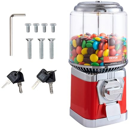 VEVOR Gumball Machine, 16H Home Candy Vending Machine, PC Round Gumball Dispenser, Bubble Gum Machine for Game Stores, Coin Operated Gumball Bank for Toy Capsules Bouncy Balls Candy, Red