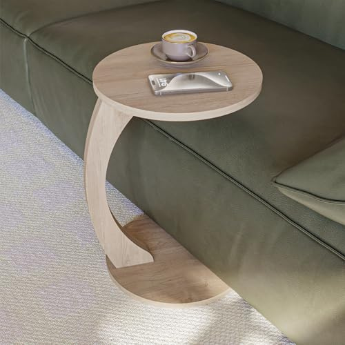 sugodesign Couchtisch mit Rollen, Kleiner Beistelltisch C Form, Beistelltisch Couch, stylischer Sofatisch in schöner Smoky Oak-Optik, runder Tisch als Ablagefläche für Couch und Wohnzimmer, C Form