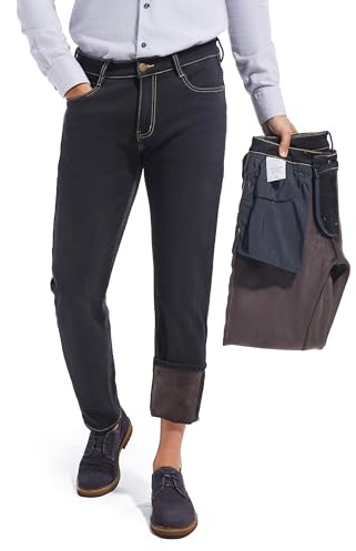ziilay Jean thermique stretch fuselé slim fit super doux polaire pantalon thermique pantalon d'hiver doublé, Noir , 33W / 30L