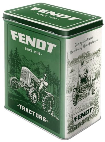 Nostalgic-Art Caja de almacenamiento retro L, 3 l, Fendt – Green Fields – Idea de regalo para amantes de los tractores, Official License Product (OLP), lata grande de café, diseño vintage