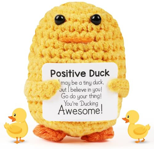 Vicloon Positiva Muñeco de Ganchillo, Original y Divertido Punto Pato Muñecas con Tarjeta Motivadora, Muñecas de Punto Creativas, Regalo para cumpleaños, Decoración de Fiestas