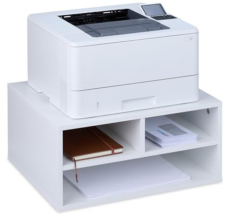 Relaxdays Druckerständer Schreibtisch, 3 Fächer, Regal für Drucker, Druckerhalter, H x B x T: 22,5 x 47 x 40 cm, weiß