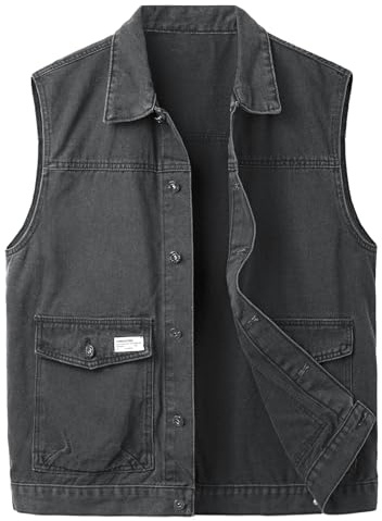 Yukirtiq Gilet in Jeans Uomo Giacca Denim Senza Maniche Retro Vintage Gilet in Denim da Moto Giubbotto Vestibilità Slim Gilet Smanicato Jeans, Nero, XXL