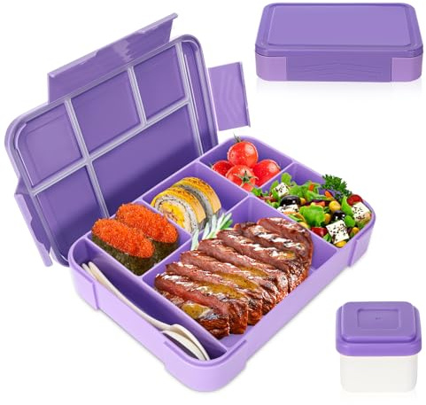 Sprifityy Brotdose Kinder mit Fächern,1330 ml auslaufsichere (Lila) | Lunchbox für Schule,Picknick,Reise-Lunchbox,geeignet für Erwachsene, Mädchen & Jungen, mikrowellen-/spülmaschinenfest
