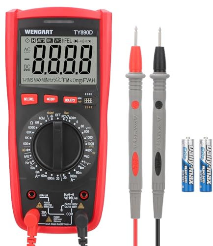 Wengart-Multimeter WG890D, digitales manuelles Messbereichsmessgerät 1000 V AC/DC, Prüfspannung, Strom, Widerstand, Kapazität, Frequenz, Transistor, Summer, Neutralleiter, Diode, Datenhaltefunktion