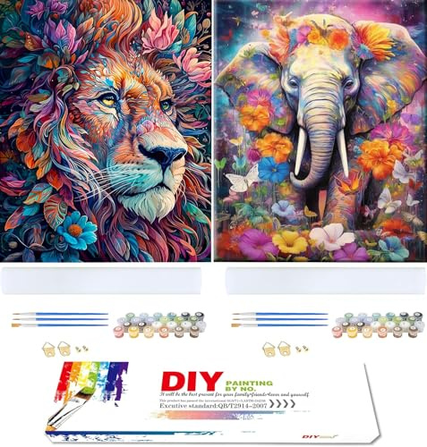 77iiAii Paint by Numbers for Adults 2 pcs Kit, DIY Painting by Numbers for Adults Animals, Adult Paint by Numbers Canvas Paint Kits, Home Creative Decoration