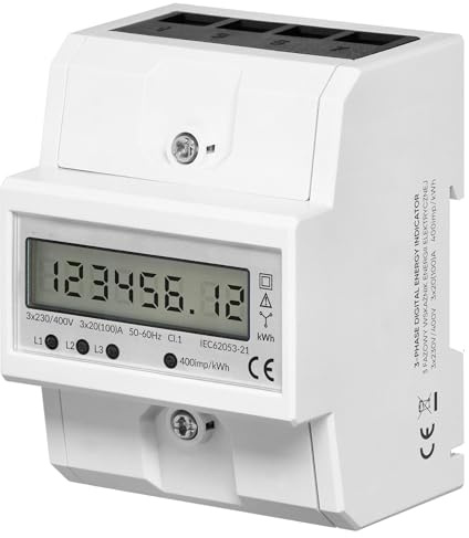 MIRATIC Compteur Electrique Triphasé Numérique 100A 3x230V/400V AC pour Rail DIN 35mm Consometre Electricite avec Écran LCD 6 et 2 Sortie Impulsionnelle S0 400 imp/kWh IP51 Haute Précision de Mesure