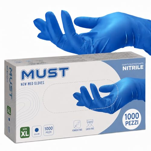 G.M. DISTRIBUZIONE GM 1000 Guanti Nitrile Blu XL senza polvere, senza lattice, ipoallergenici, Guanti Monouso Nitrile per Ospedali, Estetisti, Case di Cura e Pulizia della Casa