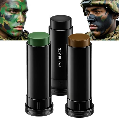 3 Pezzi Crema Mascheramento Militare – Military Camouflage Face Paint Sticks, Body Paint Stick Ideale per Cosplay & Body painting (Nero, Marrone, Verde)