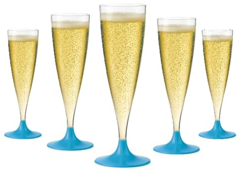 WOOPARTY Set 24 Flute Celeste in Plastica - 200 ml | Calici da Spumante Riutilizzabili - Eleganti e Resistenti | Ideali per Festa, Matrimonio, Brindisi, Aperitivo, Eventi - 6,5x17,5 cm