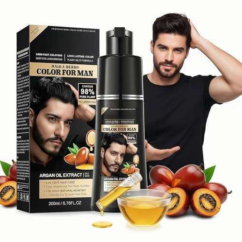 Shampoing Colorant Noir, Shampooing Teinture Instantanée pour Cheveux,Black Hair Dye pour Hommes Femmes,Coloration Naturelle InstantanéE Pour Hommes,Soin Et Teinture,200ml