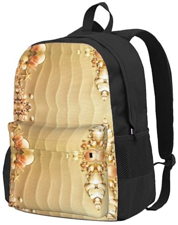 Migpkd Beach Sea Shell Sand School Backpack For Boys And Girls, College Bookbag, Lightweight Back Pack, Casual Laptop Backpack