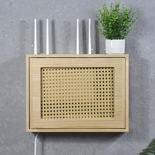 Nordivo Wandmontierte WiFi-Routerbox, Rattan Router Regal, Holz Router Abdeckung, Router Schrank für Büro und Zuhause(Brown,L42*32cm/16.5 * 12.5in)