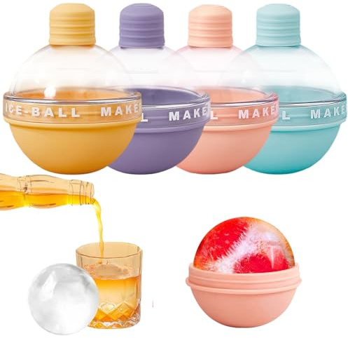 4 Stück Eiswürfelform Kugel Silikon Eiswürfelbehälter Perfekte Eiskugeln | Eiskugelform, Große Eiskugelform für Whiskey, Cocktails, Getränk, Klare Eiswürfel Set