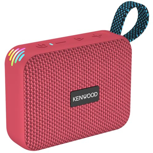 Kenwood AS-60BT-V Speaker Bluetooth portátil 5 W con TWS estéreo, IPX7 Impermeable, radiador pasivo, Efecto LED, batería Recargable hasta 8,5 h, diseño Compacto y Ligero, conexión 10 m, Rojo