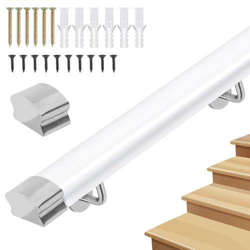 Handrails for Stairs, Non-Slip Stair Banister with Brackets,Against The Wall Safety Stair Hand Rails with Fittings for Indoor Loft Corridor - PVC Imitation Wood