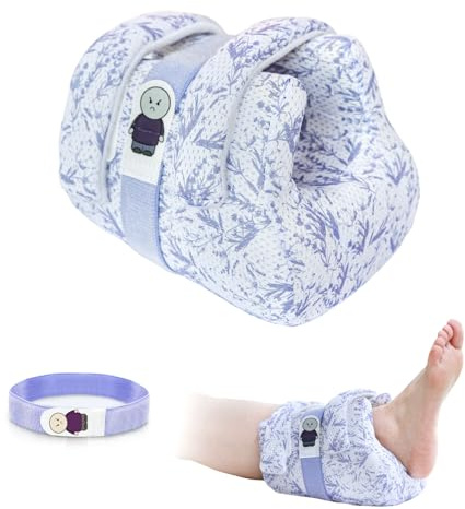 Ehucon Protecteur de Talon 3D contre les escarres, coussin de soutien et d’élévation de la cheville pour personnes âgées ou alitées, motif chaud – 1 pièce (Motif Bambou Violet)