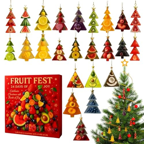 Weihnachtskalender – 2D Acryl Anhänger Früchte | 24 Tage Urlaubskalender | für Feiertage, saisonale Kinder, Teenager, Halloween, Erntedankfest, Ostern