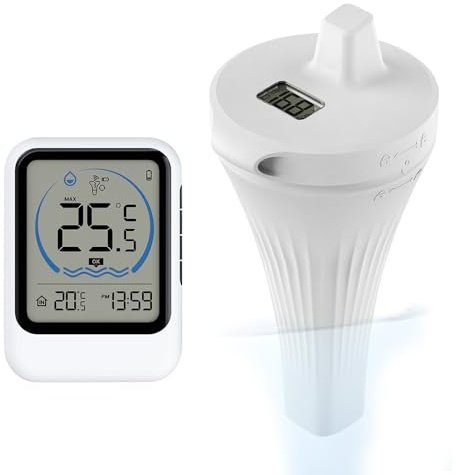 KBIBCK Poolthermometer Digital Funk, Pool Thermometer Funk, Wireless Schwimmend Wasserthermometer mit Außensensor, IP68 Wasserdicht, Badewannen, Aquarium, Schwimmbäder, Teich