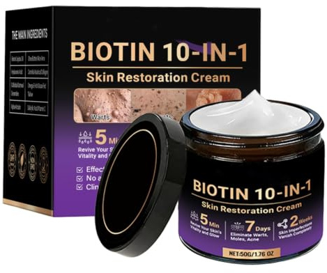 Crème De Restauration De La Peau À La Biotine 10 En 1, Avec 7 Jours D'élimination Des Verrues, Des Grains De Beauté Et De L'acné, 50 G, Crème De Traitement De La Peau, Sérum Liftant Au Collagène, Élas