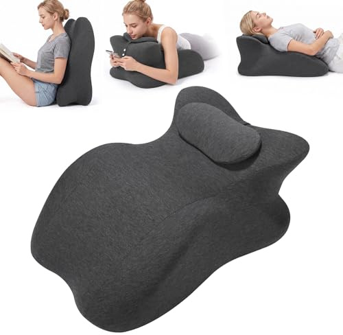 OKYUK Memory Foam Keilkissen zum Schlafen & Lesen, Mehrzweck-Bauchlage-Bettkissen für Rückenstütze, Beinhochlagerung, Erholung nach Operationen, Abnehmbarer Waschbarer Bezug (Übergröße, Weiches Grau)